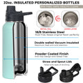 Personalized 32 oz Water Bottle with Flip-Top Straw/Flip Top Lid, Customized Insulated Sports Water Bottle, Insulated Stainless Steel Water Bottle