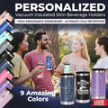 Personalized Slim Can Cooler - Custom Laser Engraved 12oz Stainless Steel Insulator for Hard Seltzer & Skinny Cans - Keeps Drinks Ice Cold 12+ Hours!