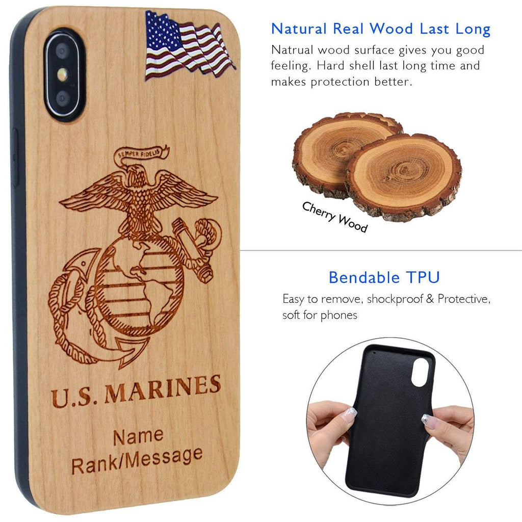 U S Marines flag Wood Case